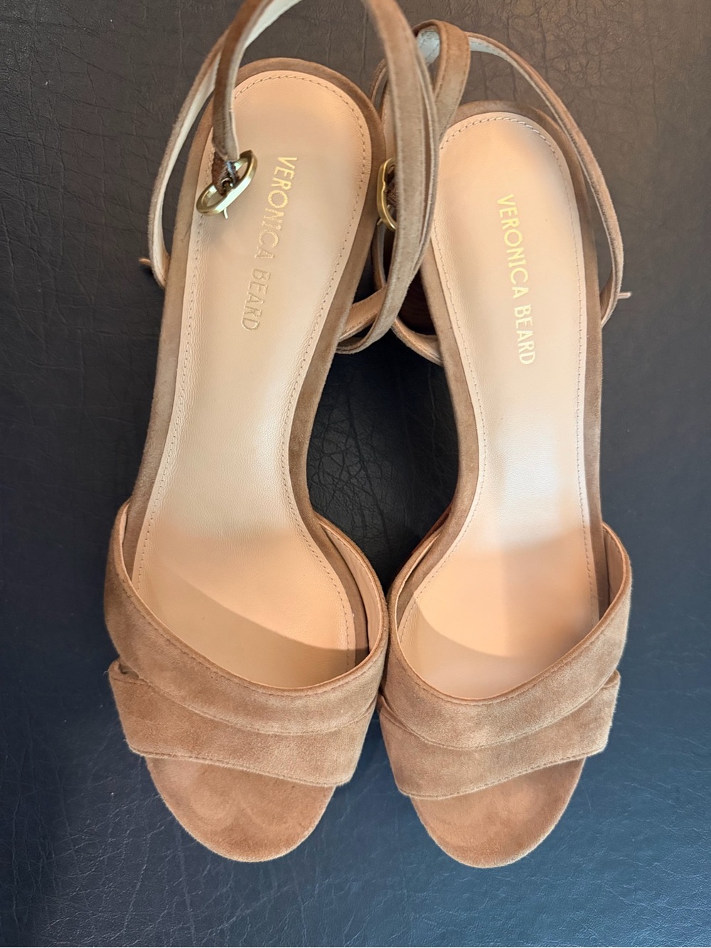 Veronica Beard Suede Ankle-Strap Sandals in Tan